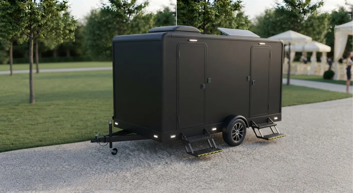 2 stall restroom trailer from our Maple Grove fleet